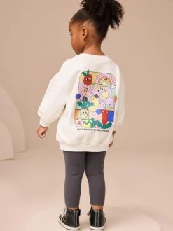 Next Cream Rainbow Graphic Print Sweatshirt & Leggings Set (3mths-7yrs) Outlet