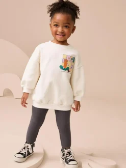 Next Cream Rainbow Graphic Print Sweatshirt & Leggings Set (3mths-7yrs) Outlet