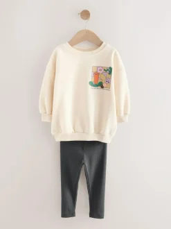 Next Cream Rainbow Graphic Print Sweatshirt & Leggings Set (3mths-7yrs) Outlet