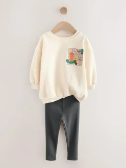 Next Cream Rainbow Graphic Print Sweatshirt & Leggings Set (3mths-7yrs) Outlet