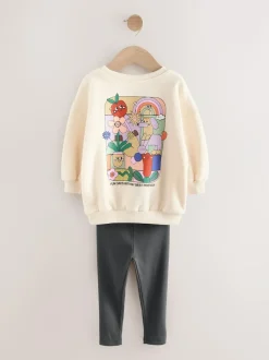Next Cream Rainbow Graphic Print Sweatshirt & Leggings Set (3mths-7yrs) Outlet