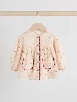 Next Baby Woven Long Sleeve Tops and Trousers 2 Piece Set (0mths-2yrs) Cream/ Red Cherry Outlet