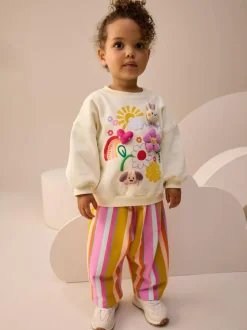 Next Cream Stripe Padded Characters Sweatshirt and Barrel Leg Joggers Set (3mths-7yrs) Discount