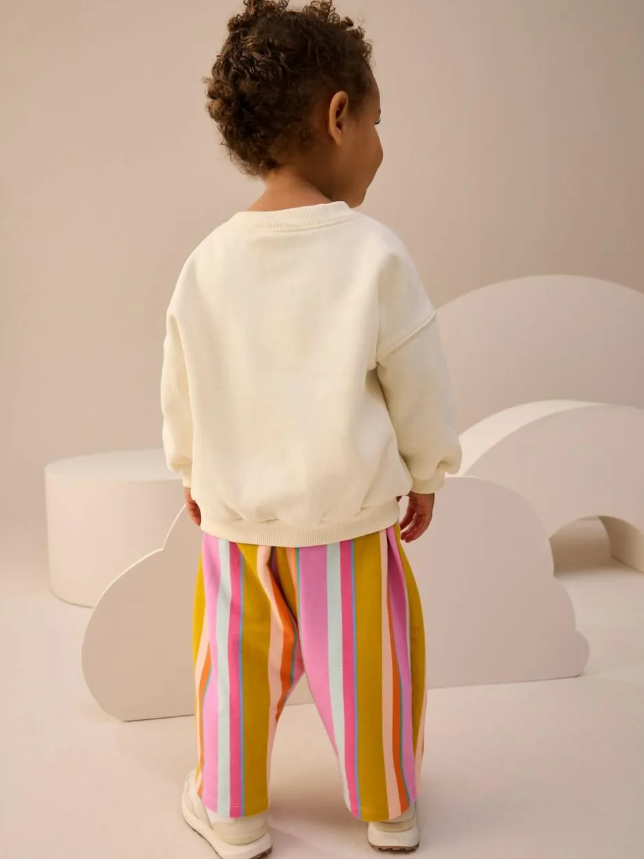 Next Cream Stripe Padded Characters Sweatshirt and Barrel Leg Joggers Set (3mths-7yrs) Discount