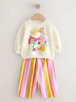Next Cream Stripe Padded Characters Sweatshirt and Barrel Leg Joggers Set (3mths-7yrs) Discount