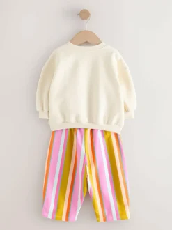 Next Cream Stripe Padded Characters Sweatshirt and Barrel Leg Joggers Set (3mths-7yrs) Discount