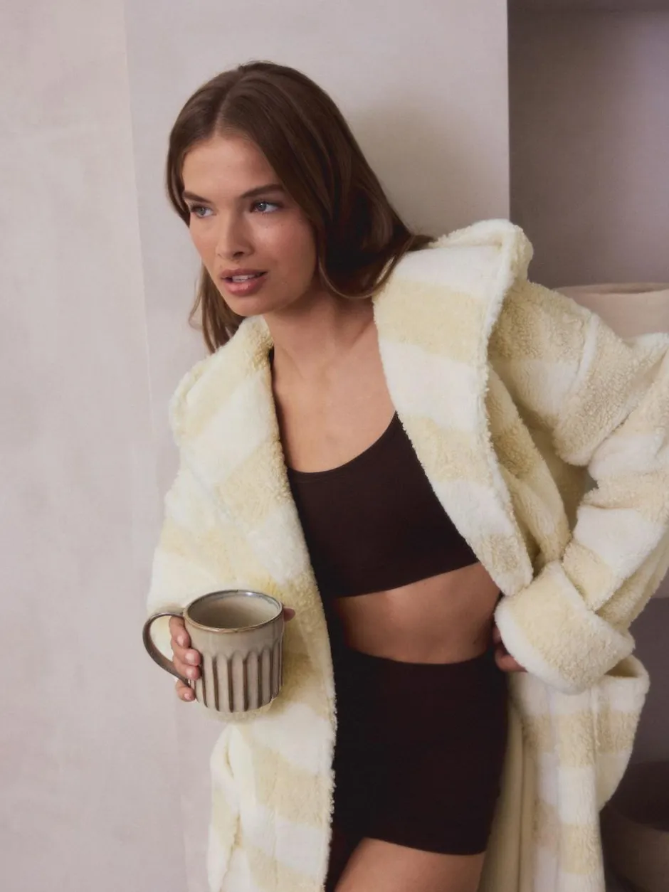 Next Cream Textured Stripe Dressing Gown Outlet