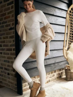 Next Thermal Maximum Warmth Cosy Pointelle Leggings Cream Online