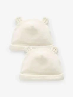 Next Cream Velour Baby Beanie Hats 2 Pack (0-12mths) Clearance
