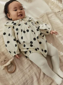 Next Cream/Charcoal Polka Dot Baby Bloomer Rompers Set 2 Piece with Tights (0mths-3yrs) Best