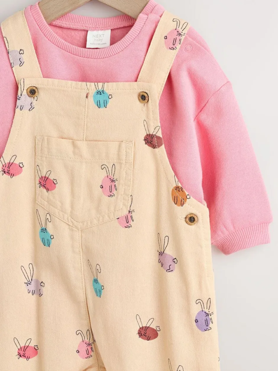 Next Baby Dungaree and Bodysuit Two Piece Set (0mths-3yrs) Cream/Pink Rabbit Online