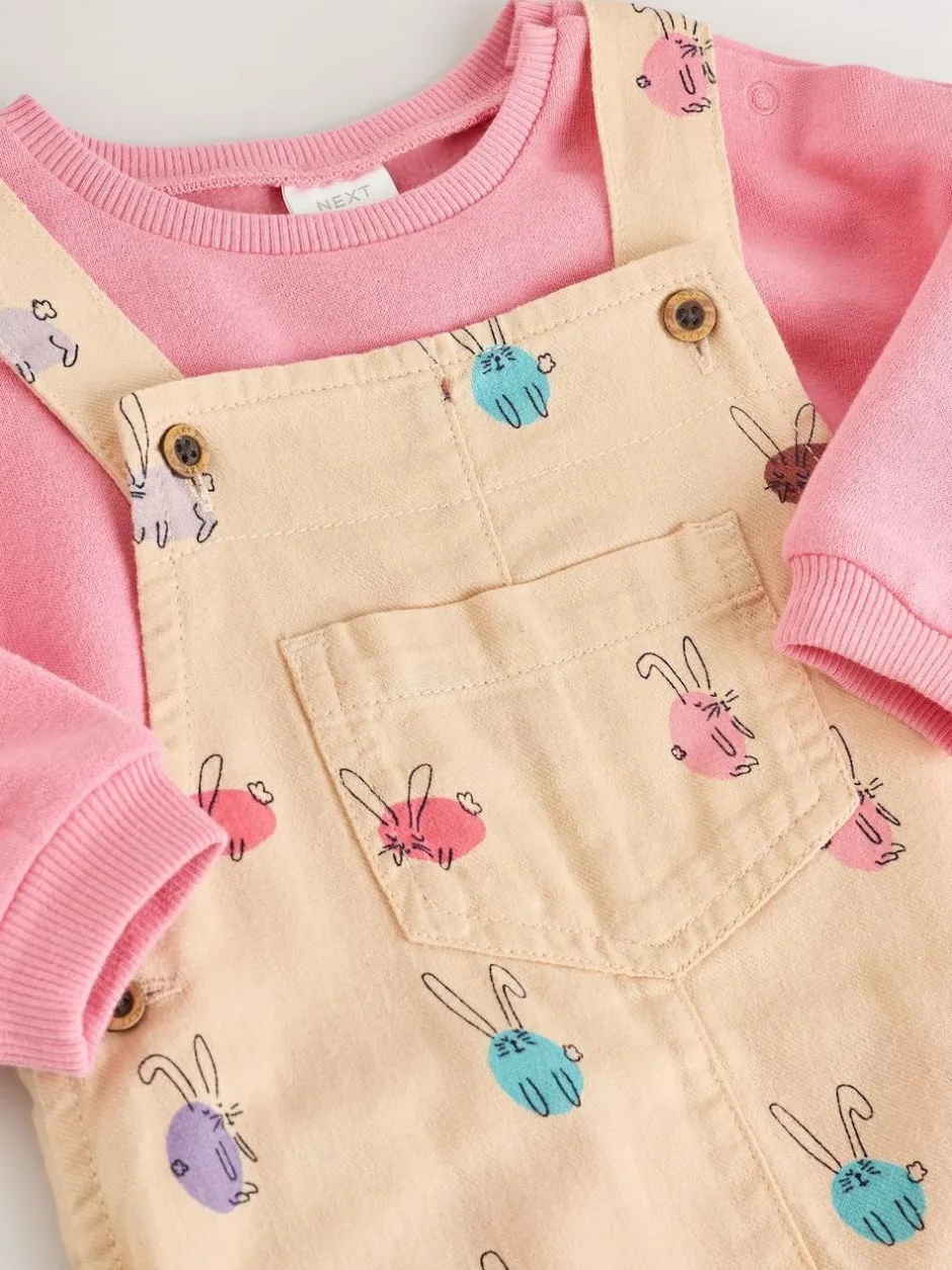 Next Baby Dungaree and Bodysuit Two Piece Set (0mths-3yrs) Cream/Pink Rabbit Online