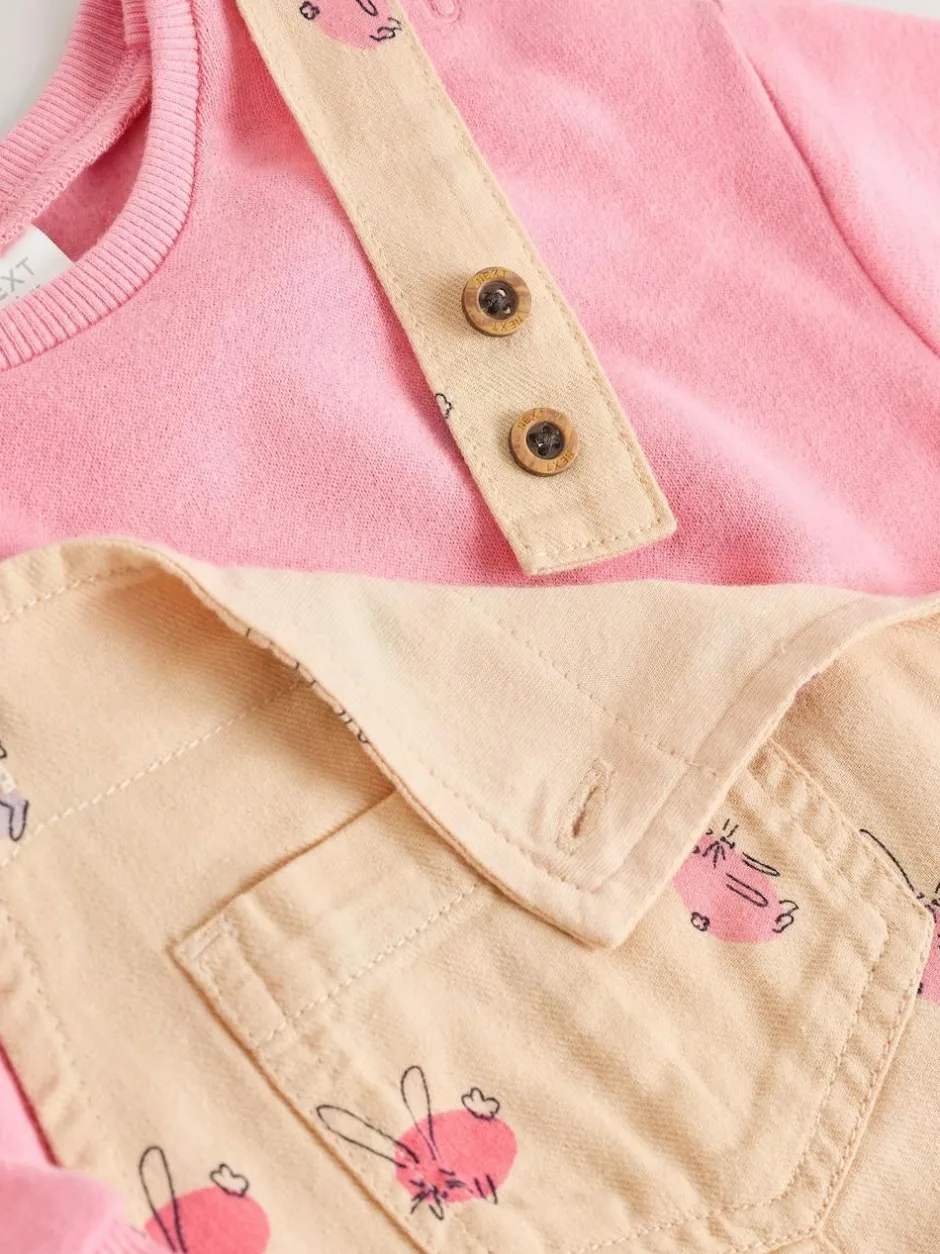 Next Baby Dungaree and Bodysuit Two Piece Set (0mths-3yrs) Cream/Pink Rabbit Online