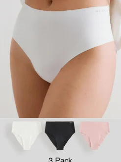 Next High Waist High Leg Cotton Rich No VPL Knickers 3 Pack Cream/Pink/Black