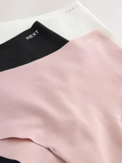 Next High Waist High Leg Cotton Rich No VPL Knickers 3 Pack Cream/Pink/Black