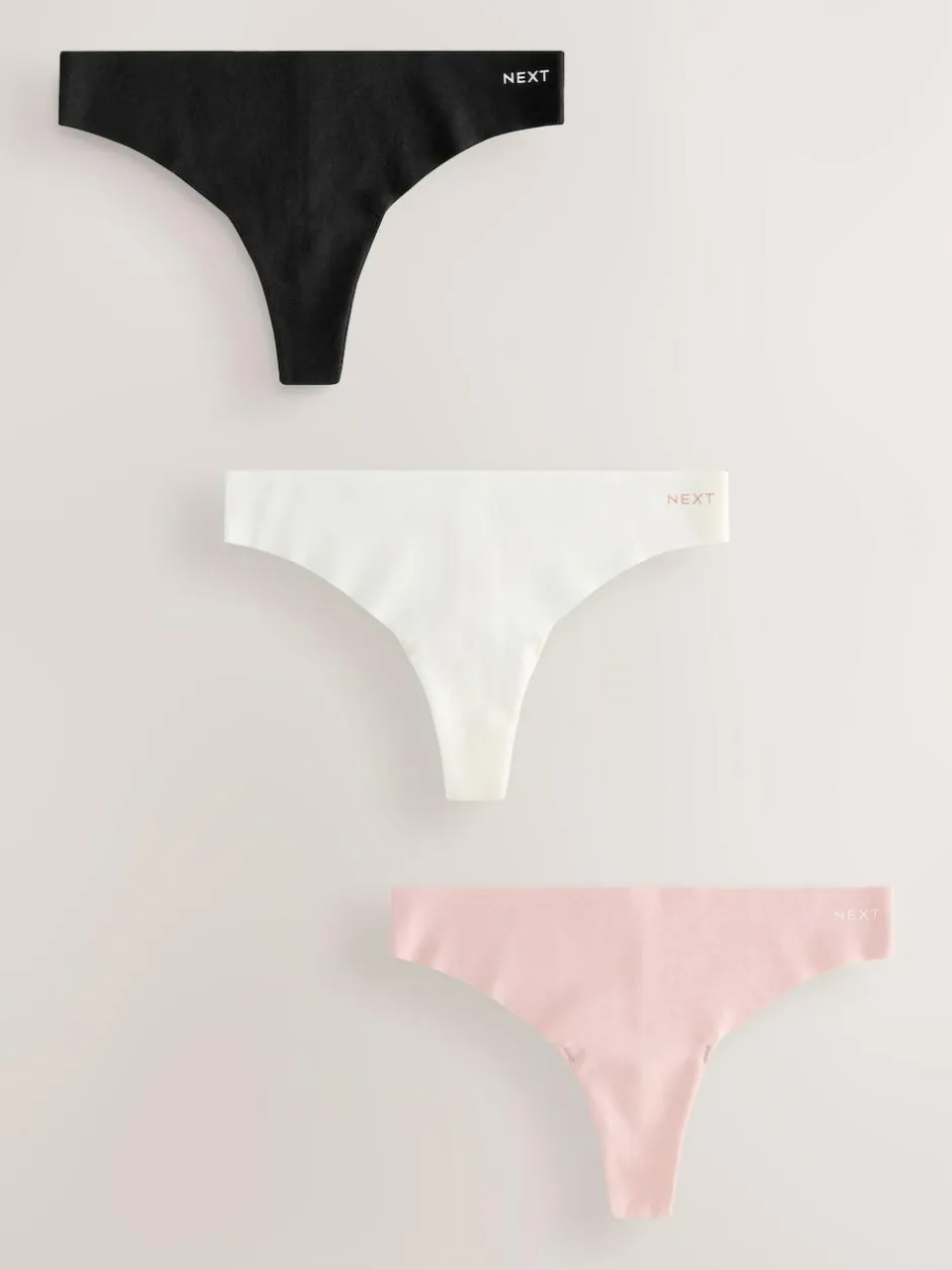 Next Thong Cotton Rich No VPL Knickers 3 Pack Cream/Pink/Black Online