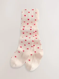 Next Cream/Red Cotton Rich Heart Tights New