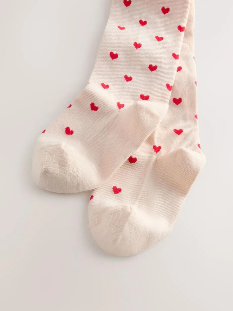 Next Cream/Red Cotton Rich Heart Tights New
