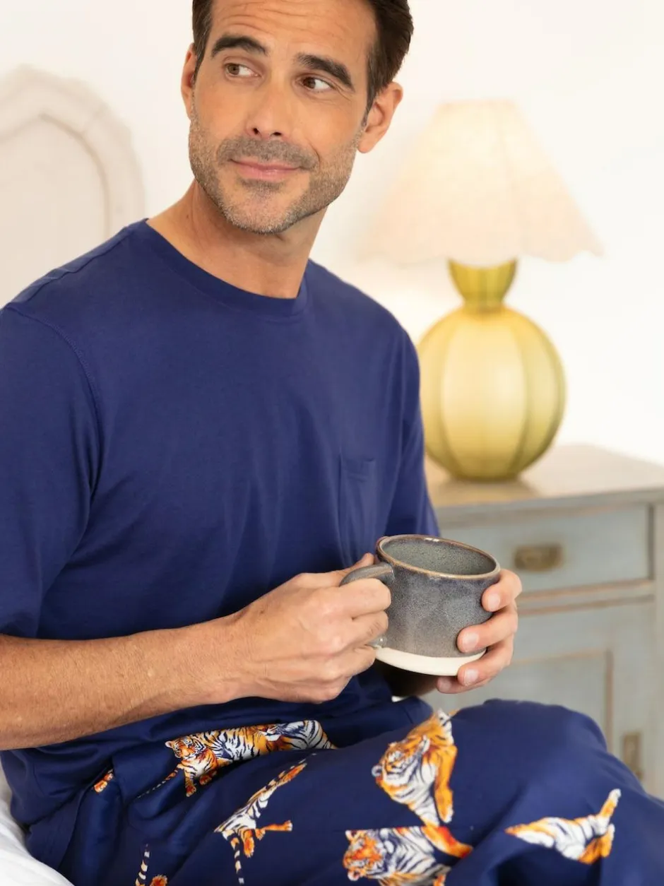 Cyberjammies Blue Jersey Top & Tiger Print Pyjamas Set Hot