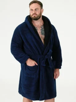 D555 Newquay 1 Supersoft Dressing Gown With Hood Blue Clearance