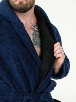 D555 Newquay 1 Supersoft Dressing Gown With Hood Blue Clearance