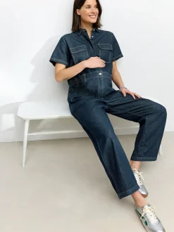 Next Dark Blue 100% Cotton Maternity Denim Boilersuit