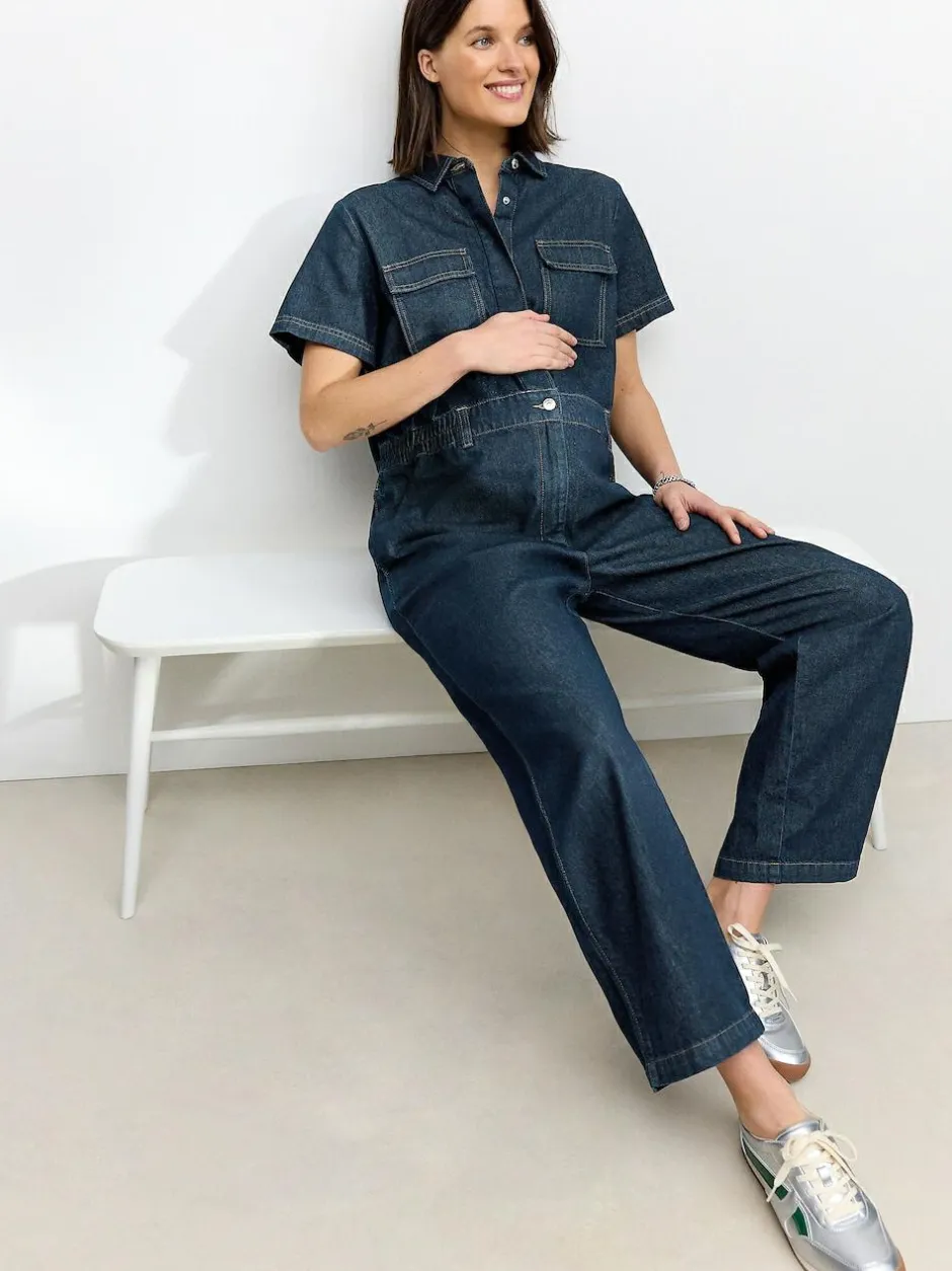 Next Dark Blue 100% Cotton Maternity Denim Boilersuit