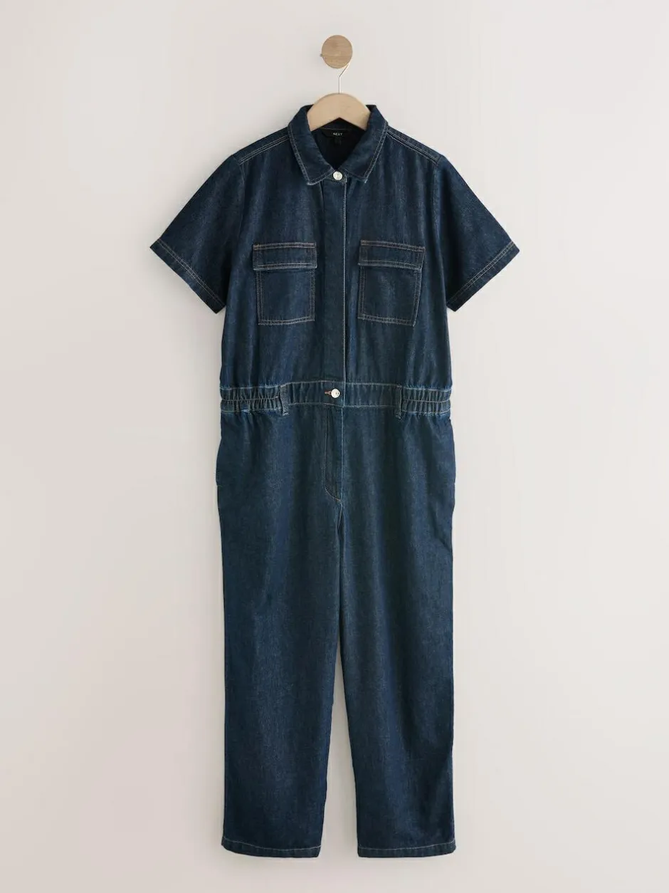 Next Dark Blue 100% Cotton Maternity Denim Boilersuit