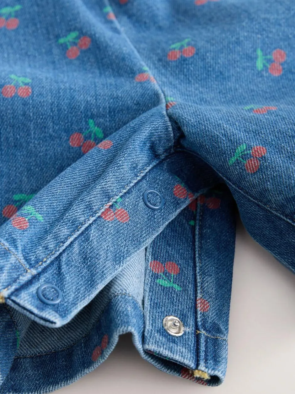 Next Dark Blue Cherry Printed Denim Playsuit and T-Shirt (3mths-7yrs) Hot