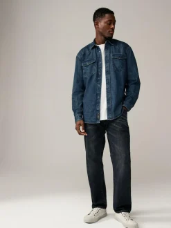 Next Denim Western 100% Cotton Long Sleeve Shirt Dark Blue Outlet