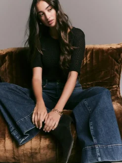 Next High Rise Stretch Wide Leg Jeans Dark Blue New