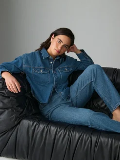 Next Hourglass Comfort Stretch Column Mom Jeans Dark Blue Clearance