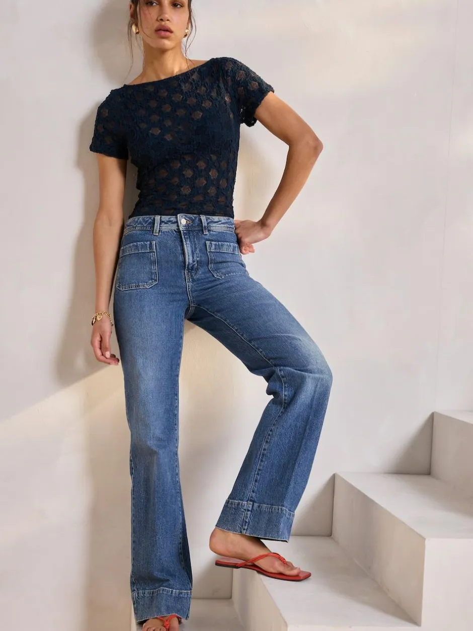 Next Patch Pocket Wide Leg Jeans Dark Blue