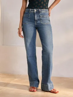 Next Patch Pocket Wide Leg Jeans Dark Blue
