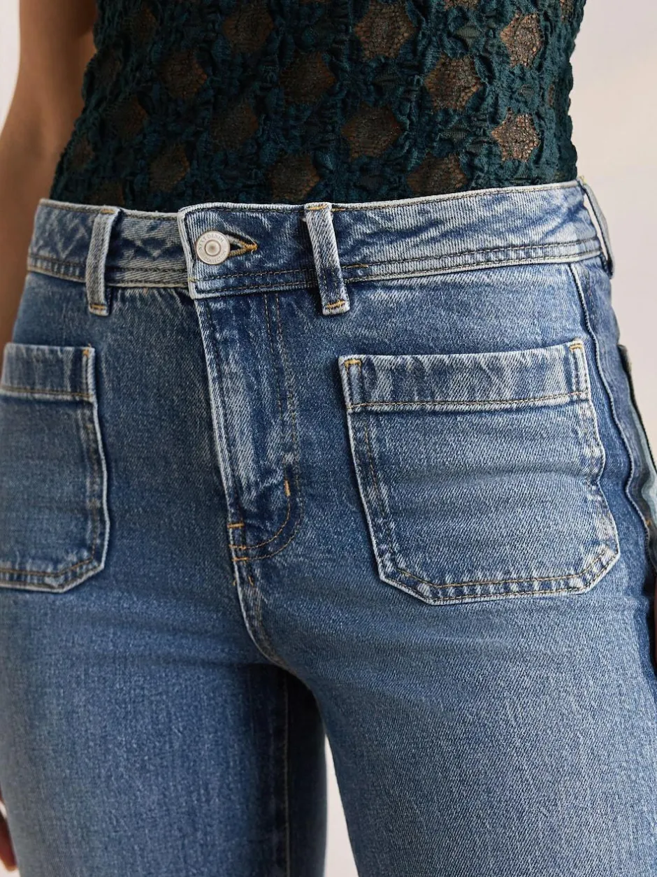 Next Patch Pocket Wide Leg Jeans Dark Blue