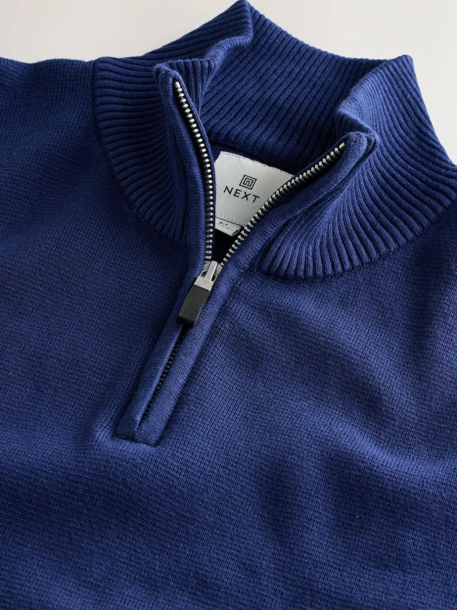 Next Dark Blue Plain N.Premium Regular Fit 100% Cotton Premium Quarter Zip Jumper Outlet