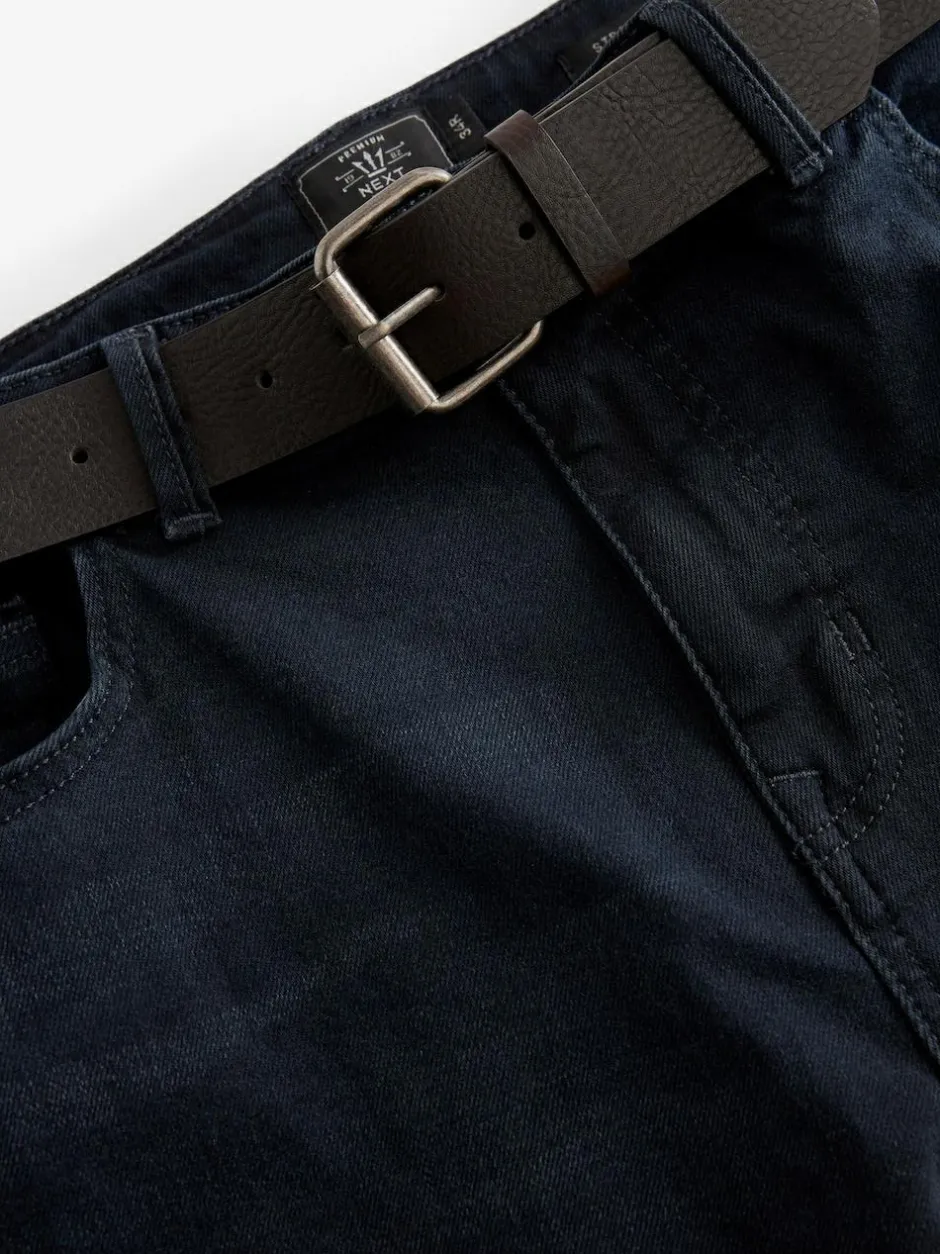 Next Straight Fit Belted Authentic Jeans Dark Blue Best