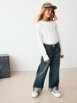 Next Dark Blue Turn Up Wide Leg Jeans (3-16yrs) Online