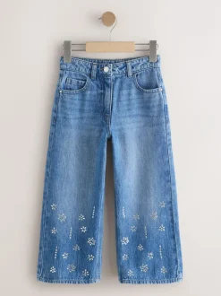 Next Dark Blue Wide Heatseal Embellished Jeans (3-16yrs) Hot
