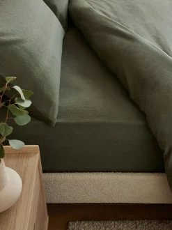 Next Dark Green Brushed Cotton Supersoft Deep Fitted Sheet Outlet