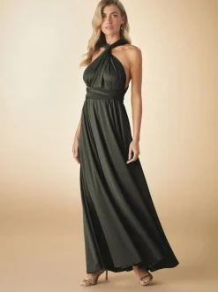 Next Jersey Multiway Wedding Guest Bridesmaid Maxi Dress Dark Green Hot