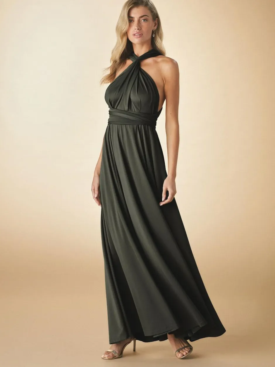 Next Jersey Multiway Wedding Guest Bridesmaid Maxi Dress Dark Green Hot