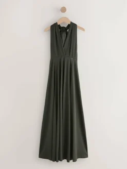 Next Jersey Multiway Wedding Guest Bridesmaid Maxi Dress Dark Green Hot