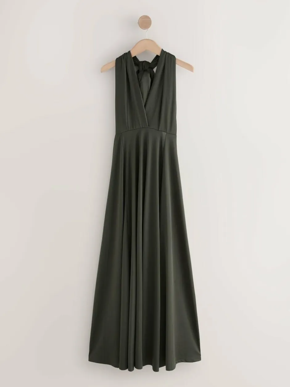 Next Jersey Multiway Wedding Guest Bridesmaid Maxi Dress Dark Green Hot
