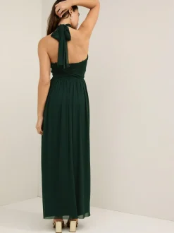 Next Dark Green Mesh Multiway Wedding Guest Bridesmaid Maxi Dress Hot
