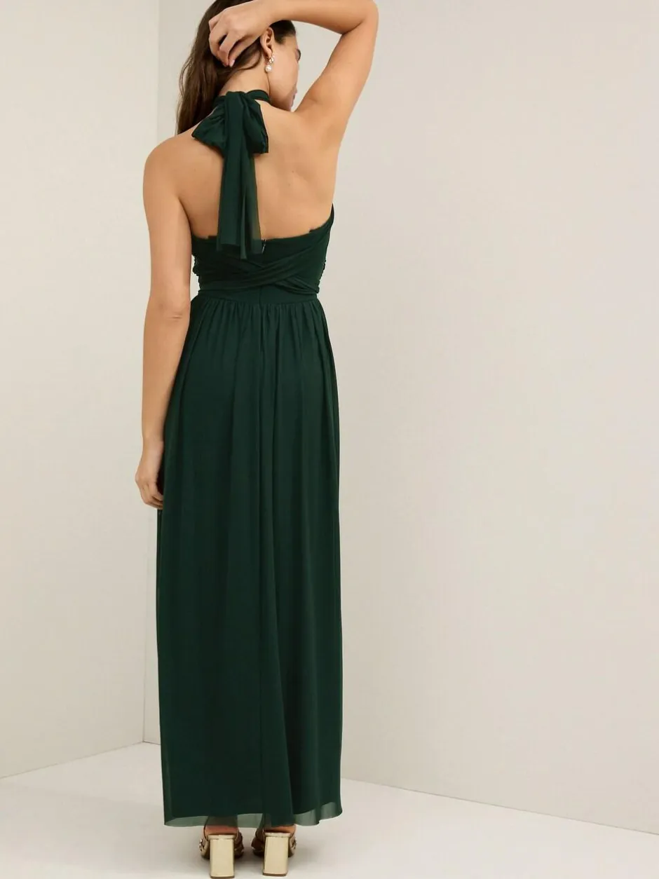 Next Dark Green Mesh Multiway Wedding Guest Bridesmaid Maxi Dress Hot