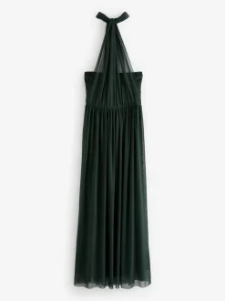 Next Dark Green Mesh Multiway Wedding Guest Bridesmaid Maxi Dress Hot