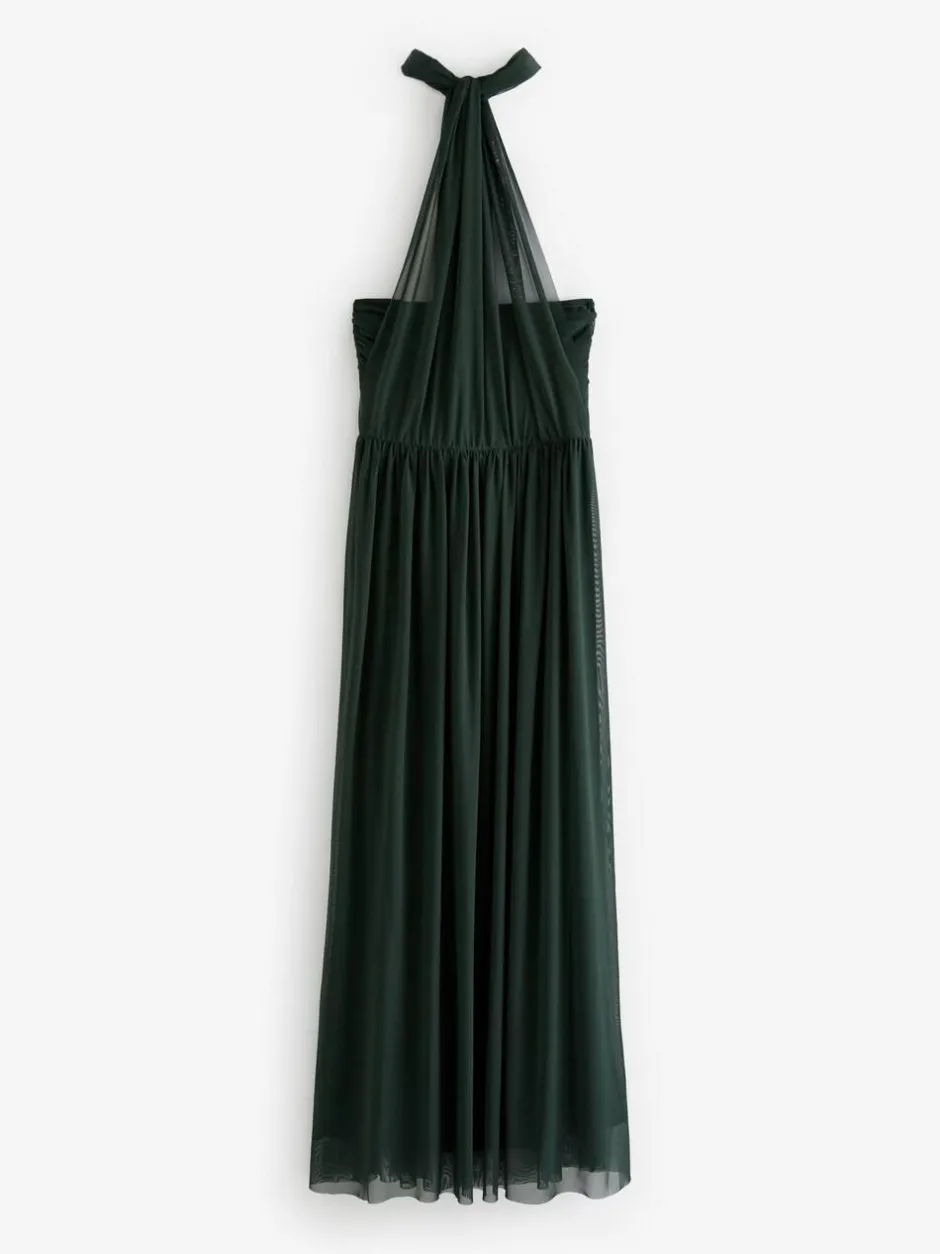 Next Dark Green Mesh Multiway Wedding Guest Bridesmaid Maxi Dress Hot