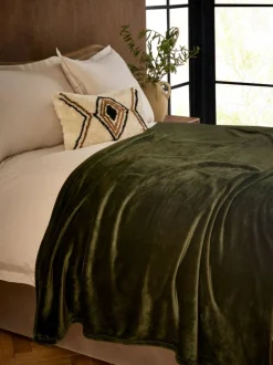Next Dark Green Plush Fleece Throw Outlet
