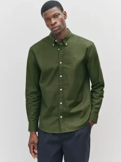 Next Dark Green Slim Fit Long Sleeve Oxford Shirt New